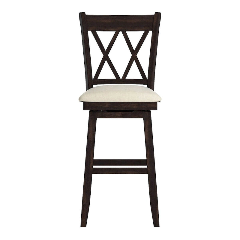 Tabouret de bar pivotant en bois avec dossier à double X