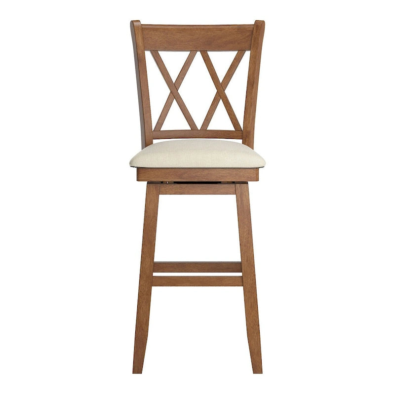 Tabouret de bar pivotant en bois avec dossier à double X