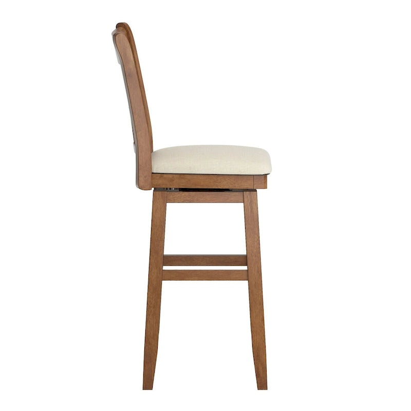 Tabouret de bar pivotant en bois avec dossier à double X