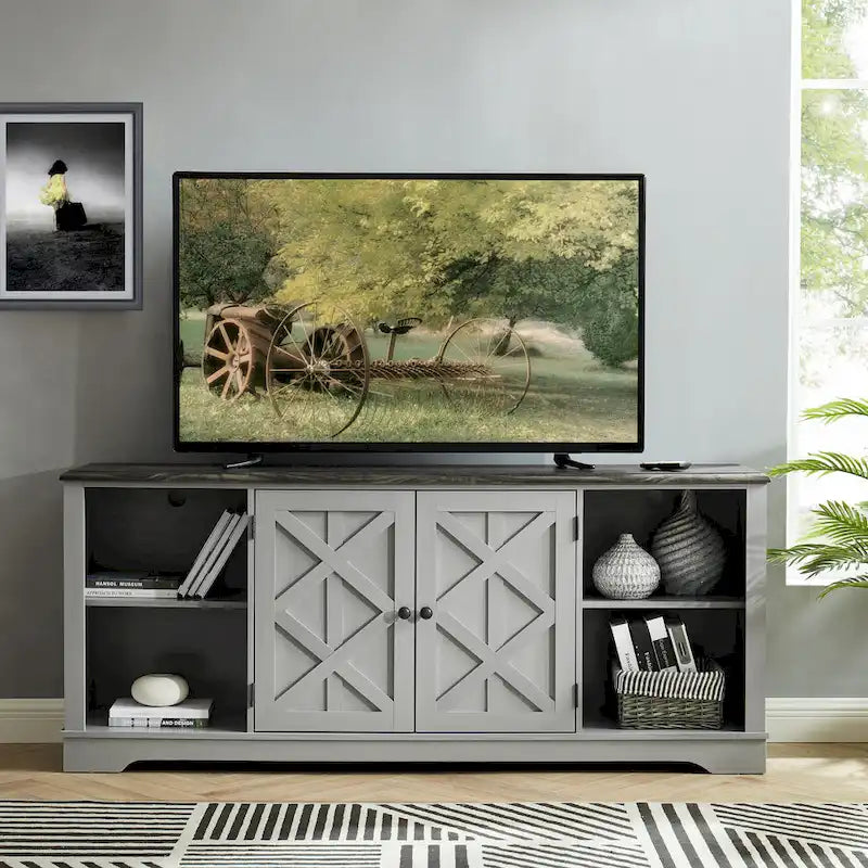 Extra breiter, rustikaler TV-Ständer, 70 Zoll, für 80-Zoll-Fernseher - Naturholzoptik