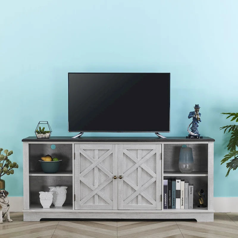 Extra breiter, rustikaler TV-Ständer, 70 Zoll, für 80-Zoll-Fernseher - Naturholzoptik