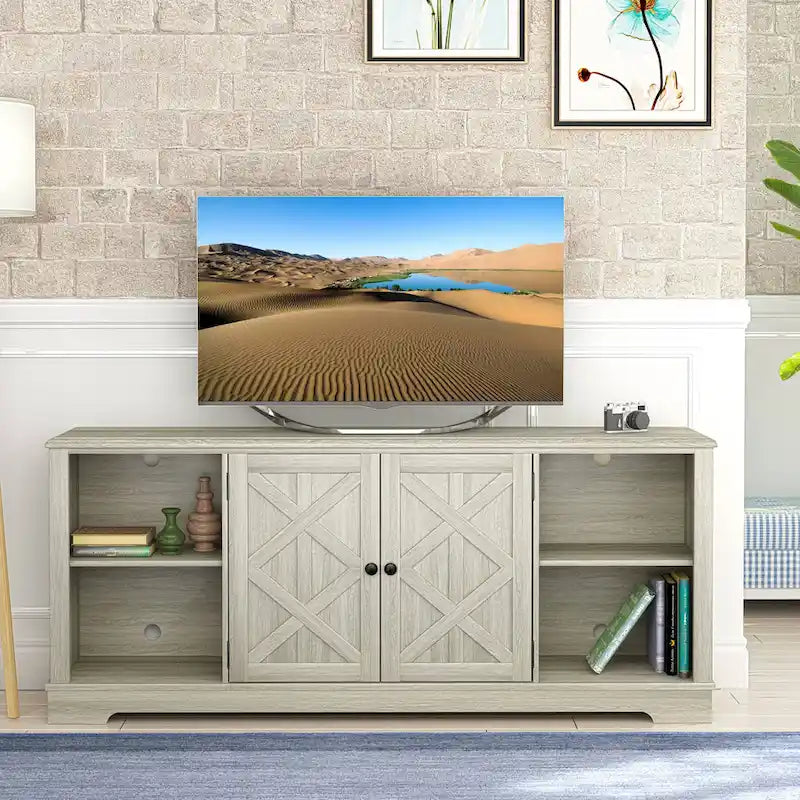 Extra breiter, rustikaler TV-Ständer, 70 Zoll, für 80-Zoll-Fernseher - Naturholzoptik