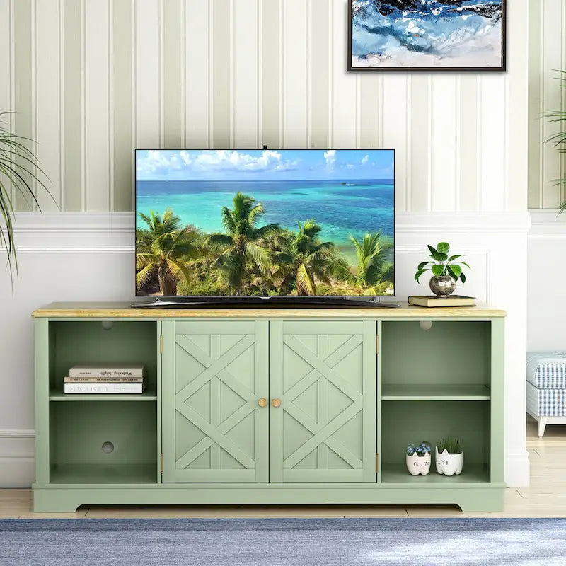 Extra breiter, rustikaler TV-Ständer, 70 Zoll, für 80-Zoll-Fernseher - Naturholzoptik