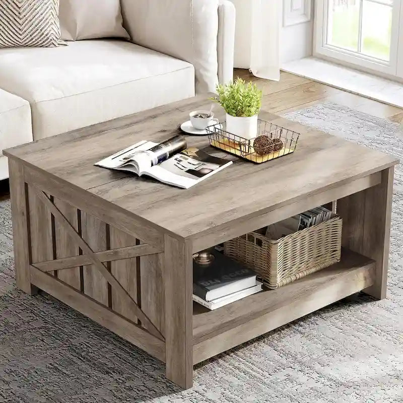 Moasis Farmhouse Coffee Table with Storage for Living Room Square Center Table