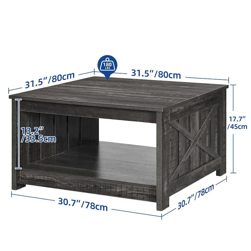 Table basse de style campagne avec rangement pour le salon, table centrale carrée