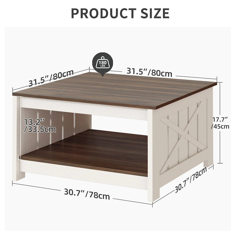 Table basse de style campagne avec rangement pour le salon, table centrale carrée