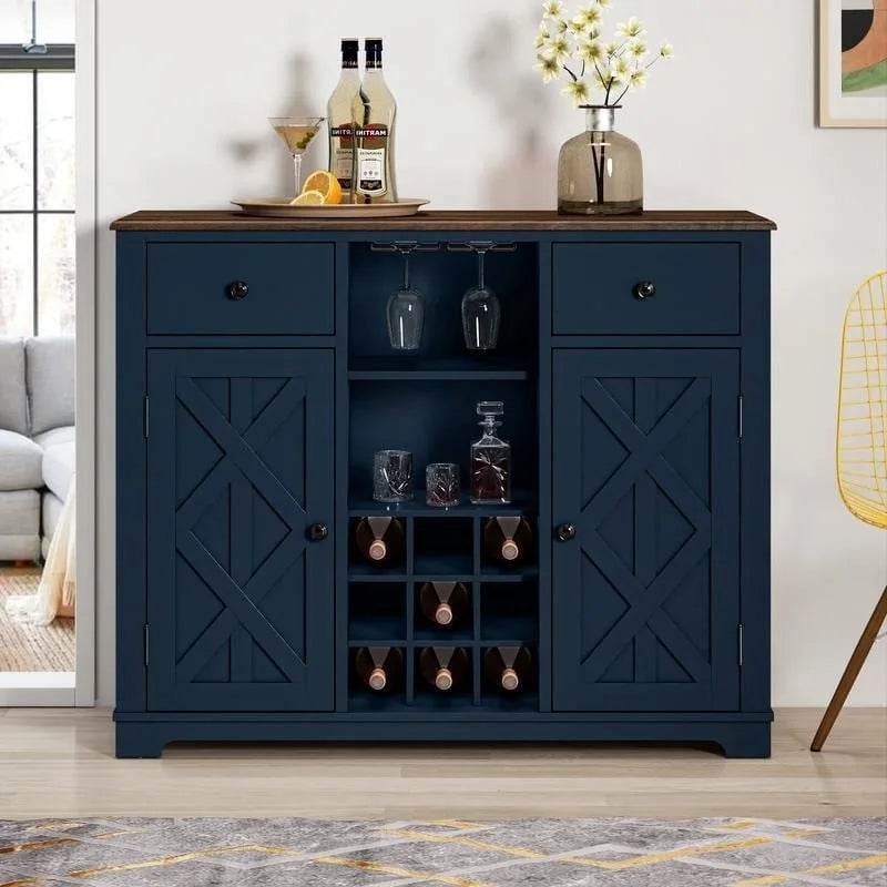 Armario para vinos moderno de 47 pulgadas con puertas en X y botellero integrado - 47 pulgadas de ancho