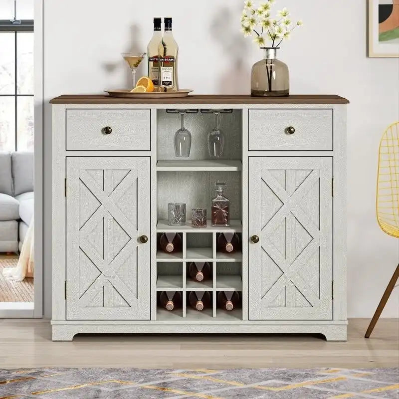Meuble à vin moderne de 47 po avec portes en X et casier à vin intégré - largeur de 47 po