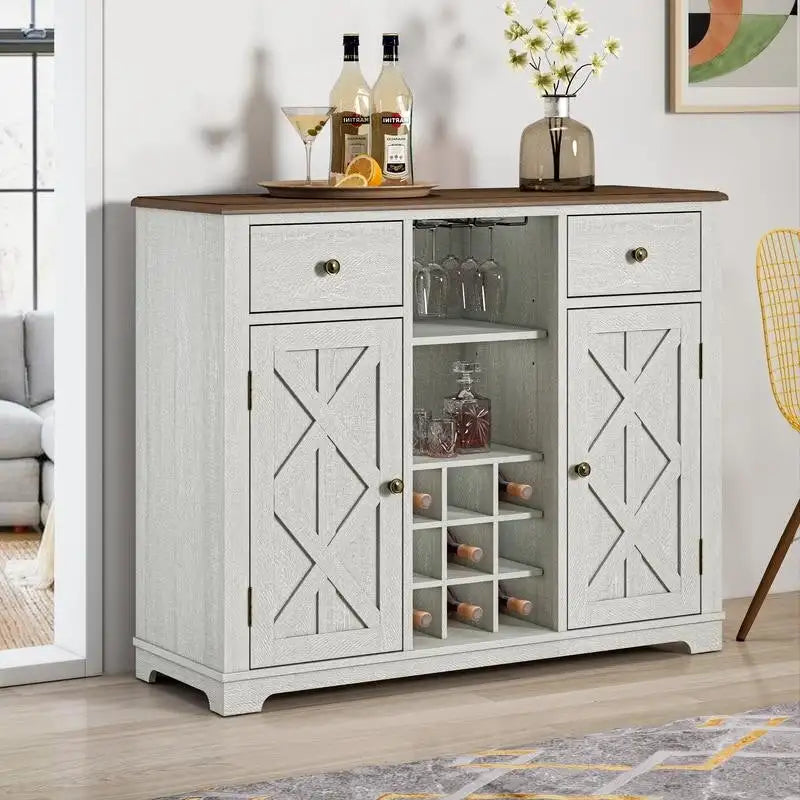 Armario para vinos moderno de 47 pulgadas con puertas en X y botellero integrado - 47 pulgadas de ancho