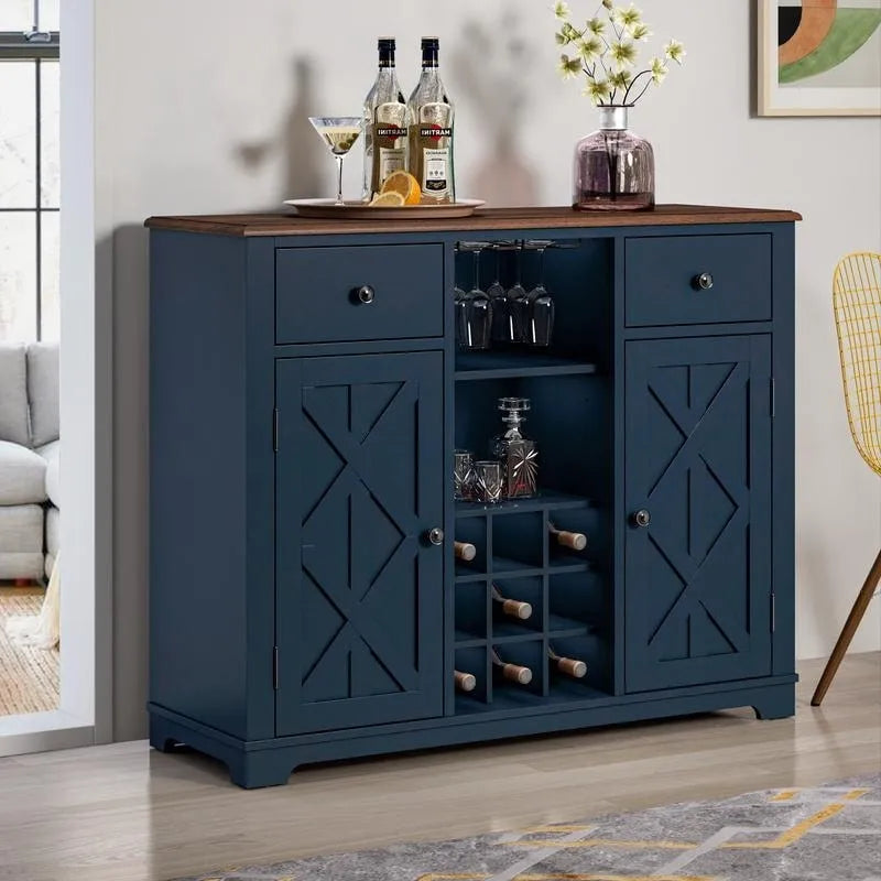 Meuble à vin moderne de 47 po avec portes en X et casier à vin intégré - largeur de 47 po