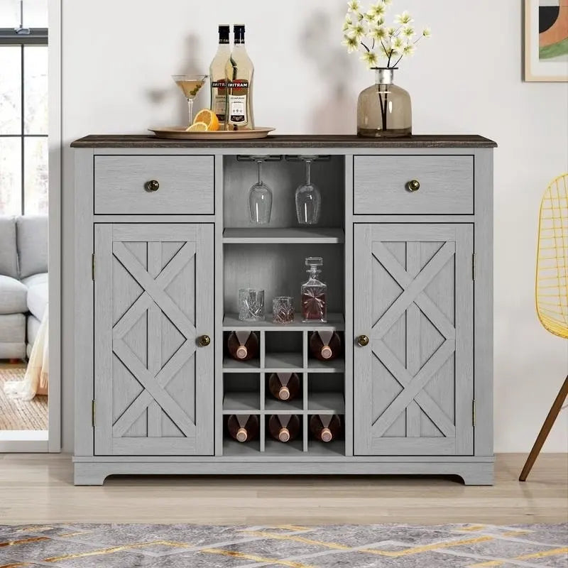 Armario para vinos moderno de 47 pulgadas con puertas en X y botellero integrado - 47 pulgadas de ancho