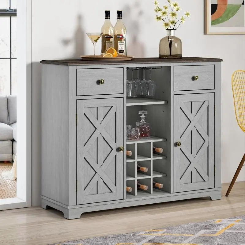 Armario para vinos moderno de 47 pulgadas con puertas en X y botellero integrado - 47 pulgadas de ancho