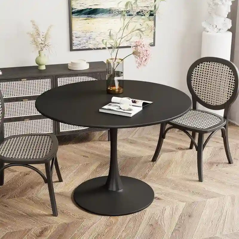 Table ronde moderne du milieu du siècle pour la cuisine ou la salle à manger, avec plateau en MDF de qualité supérieure et piètement central en acier
