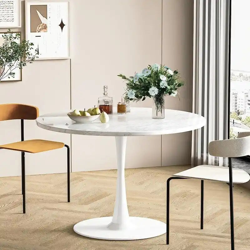 Table ronde moderne du milieu du siècle pour la cuisine ou la salle à manger, avec plateau en MDF de qualité supérieure et piètement central en acier