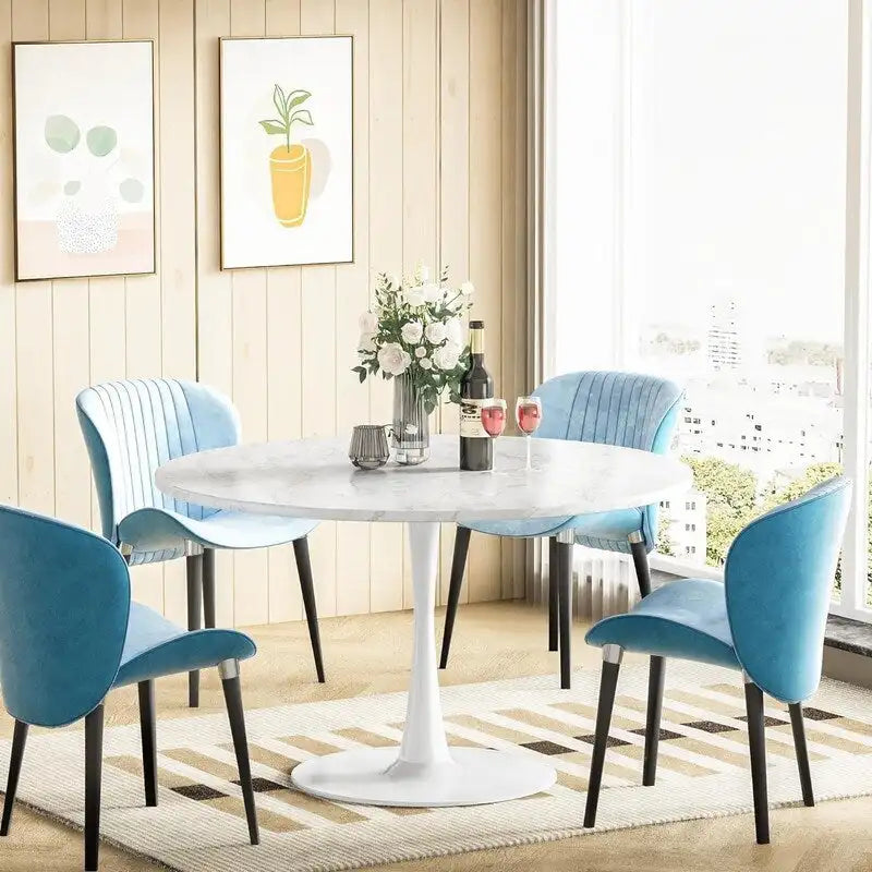 Table ronde moderne du milieu du siècle pour la cuisine ou la salle à manger, avec plateau en MDF de qualité supérieure et piètement central en acier