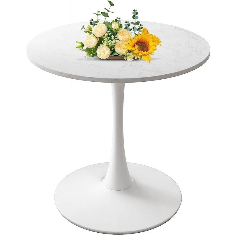 Table ronde moderne du milieu du siècle pour la cuisine ou la salle à manger, avec plateau en MDF de qualité supérieure et piètement central en acier