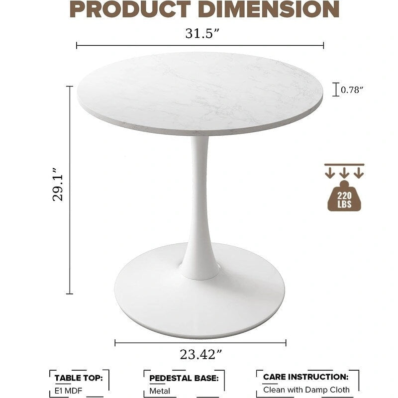 Table ronde moderne du milieu du siècle pour la cuisine ou la salle à manger, avec plateau en MDF de qualité supérieure et piètement central en acier