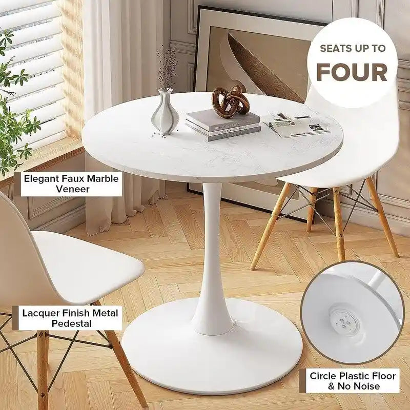 Table ronde moderne du milieu du siècle pour la cuisine ou la salle à manger, avec plateau en MDF de qualité supérieure et piètement central en acier