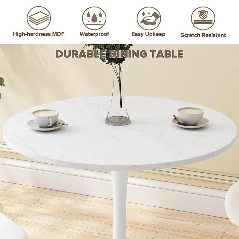 Table ronde moderne du milieu du siècle pour la cuisine ou la salle à manger, avec plateau en MDF de qualité supérieure et piètement central en acier