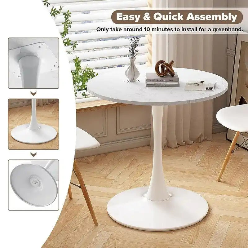 Table ronde moderne du milieu du siècle pour la cuisine ou la salle à manger, avec plateau en MDF de qualité supérieure et piètement central en acier