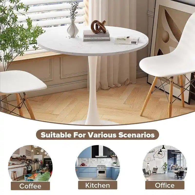 Table ronde moderne du milieu du siècle pour la cuisine ou la salle à manger, avec plateau en MDF de qualité supérieure et piètement central en acier
