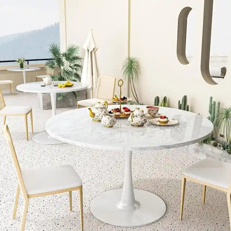 Table ronde moderne du milieu du siècle pour la cuisine ou la salle à manger, avec plateau en MDF de qualité supérieure et piètement central en acier