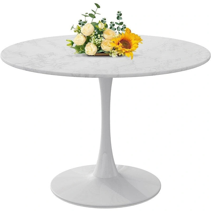 Table ronde moderne du milieu du siècle pour la cuisine ou la salle à manger, avec plateau en MDF de qualité supérieure et piètement central en acier