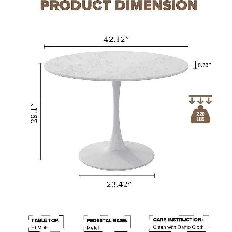 Table ronde moderne du milieu du siècle pour la cuisine ou la salle à manger, avec plateau en MDF de qualité supérieure et piètement central en acier