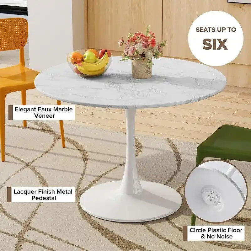 Table ronde moderne du milieu du siècle pour la cuisine ou la salle à manger, avec plateau en MDF de qualité supérieure et piètement central en acier
