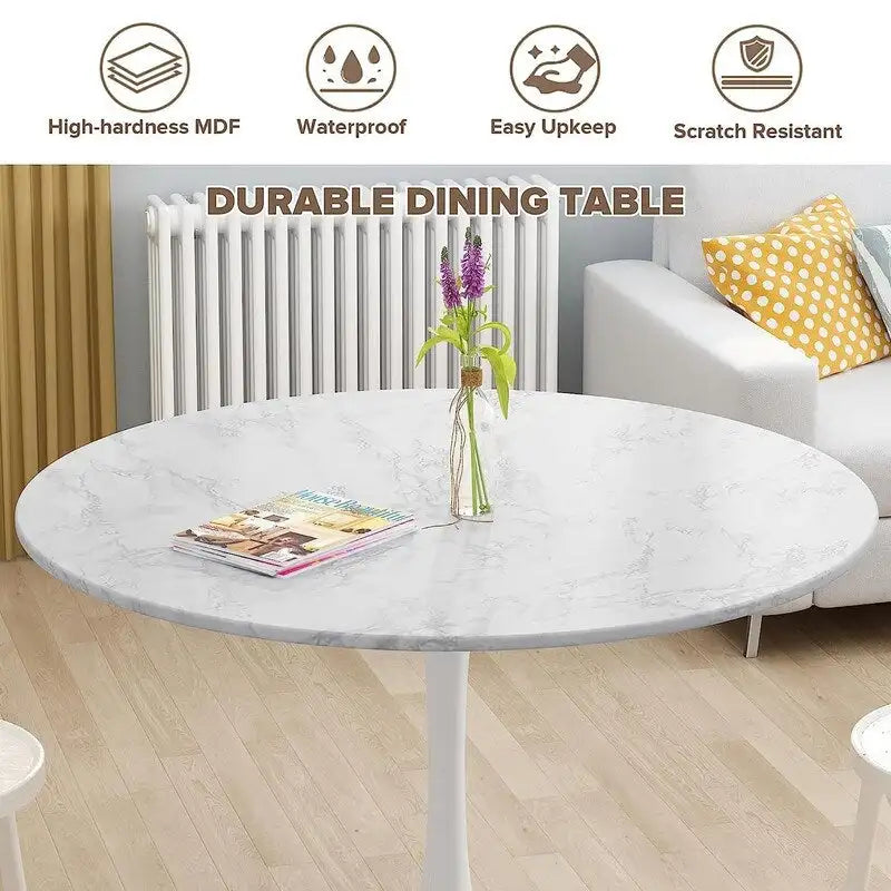 Table ronde moderne du milieu du siècle pour la cuisine ou la salle à manger, avec plateau en MDF de qualité supérieure et piètement central en acier