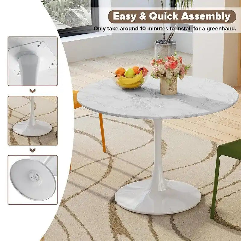 Table ronde moderne du milieu du siècle pour la cuisine ou la salle à manger, avec plateau en MDF de qualité supérieure et piètement central en acier