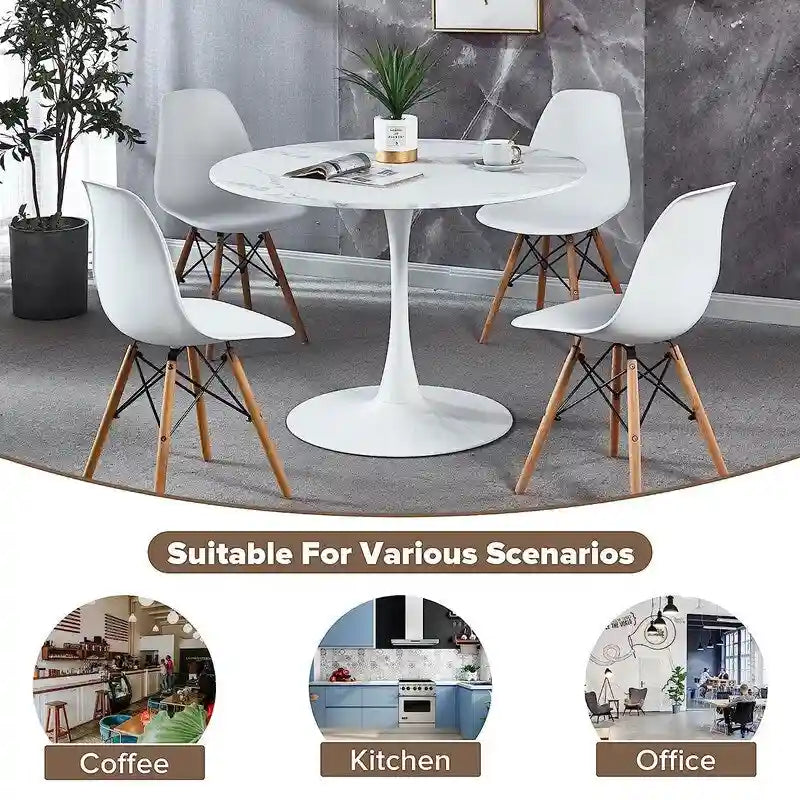 Table ronde moderne du milieu du siècle pour la cuisine ou la salle à manger, avec plateau en MDF de qualité supérieure et piètement central en acier