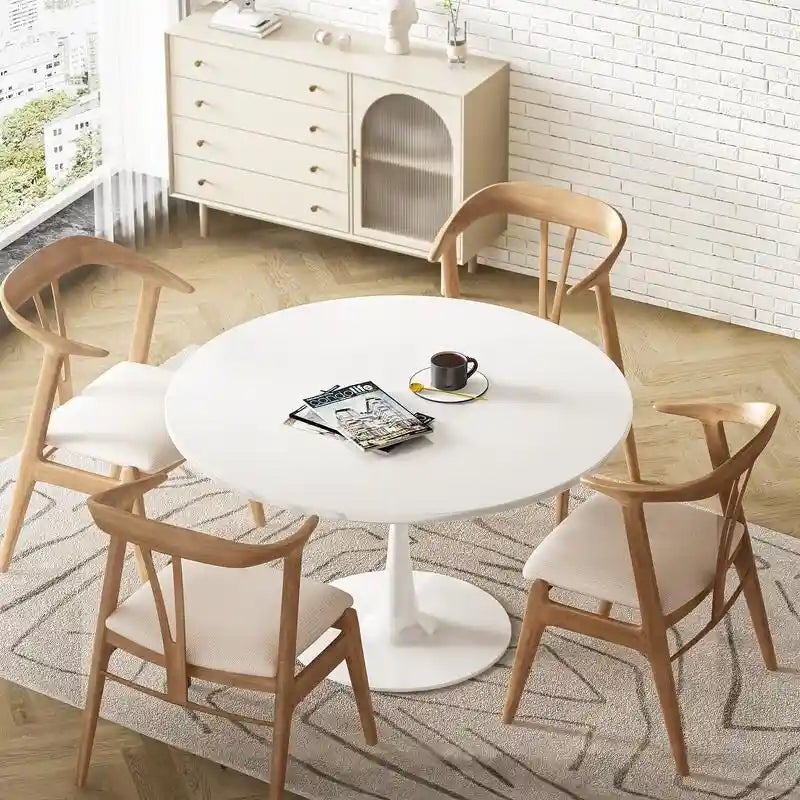 Table ronde moderne du milieu du siècle pour la cuisine ou la salle à manger, avec plateau en MDF de qualité supérieure et piètement central en acier