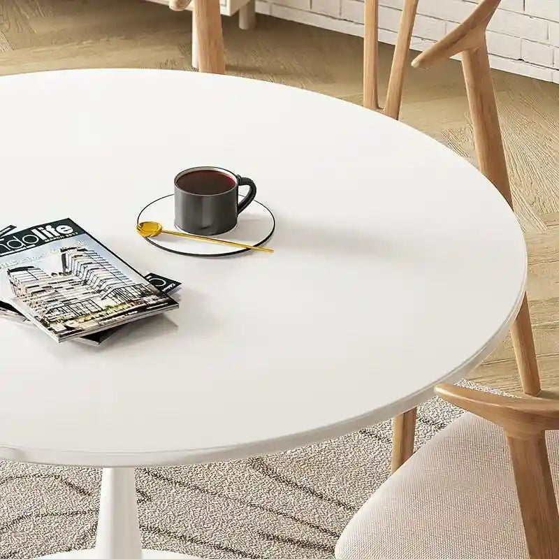 Table ronde moderne du milieu du siècle pour la cuisine ou la salle à manger, avec plateau en MDF de qualité supérieure et piètement central en acier