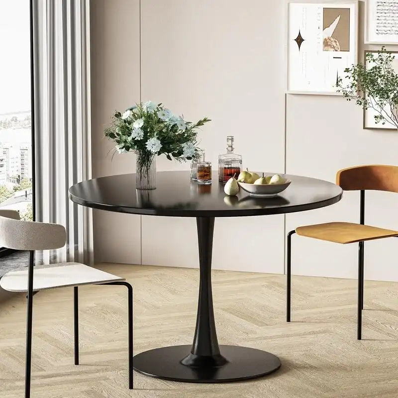 Table ronde moderne du milieu du siècle pour la cuisine ou la salle à manger, avec plateau en MDF de qualité supérieure et piètement central en acier
