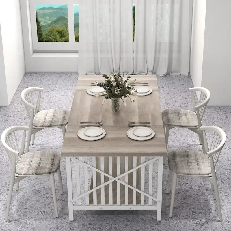 Mesa de cocina grande de 70 pulgadas para 6-8 personas, estilo rústico industrial con estante de almacenamiento