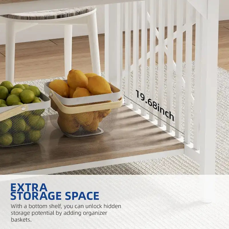 Grande table de cuisine de 70 pouces pour 6 à 8 personnes, style industriel champêtre, avec étagère de rangement