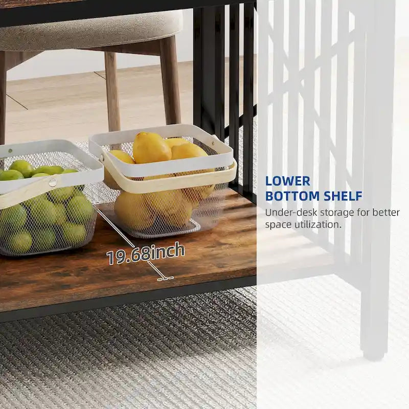 Mesa de cocina grande de 70 pulgadas para 6-8 personas, estilo rústico industrial con estante de almacenamiento