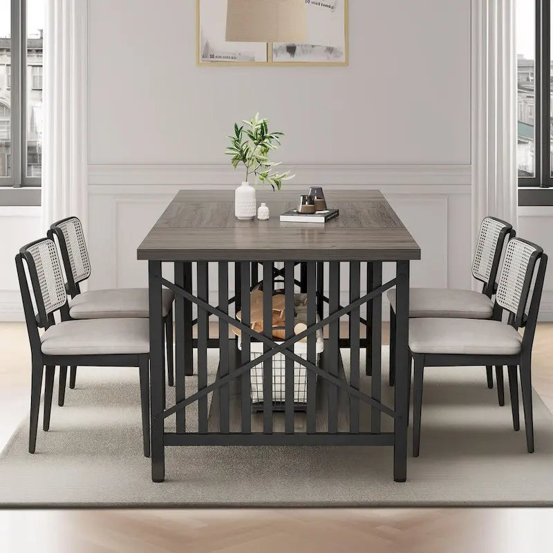 Mesa de cocina grande de 70 pulgadas para 6-8 personas, estilo rústico industrial con estante de almacenamiento