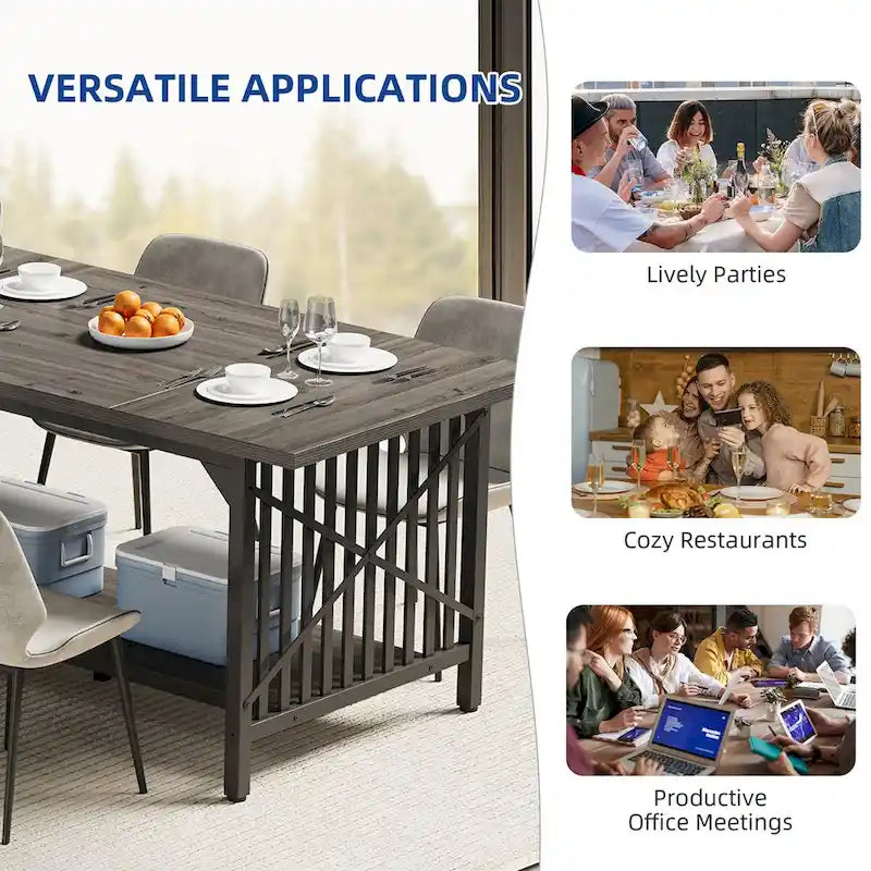 Mesa de cocina grande de 70 pulgadas para 6-8 personas, estilo rústico industrial con estante de almacenamiento