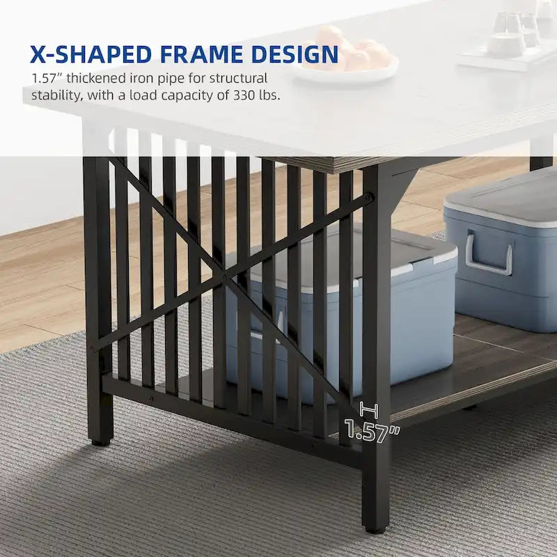 Mesa de cocina grande de 70 pulgadas para 6-8 personas, estilo rústico industrial con estante de almacenamiento